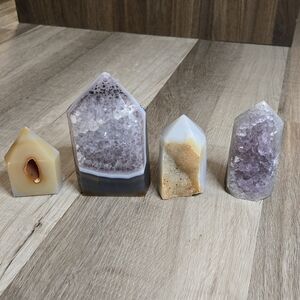 Agate & Amethyst Druzy Polished Point Tower Crystal Lot – 3.60 lbs (Lot of 4)